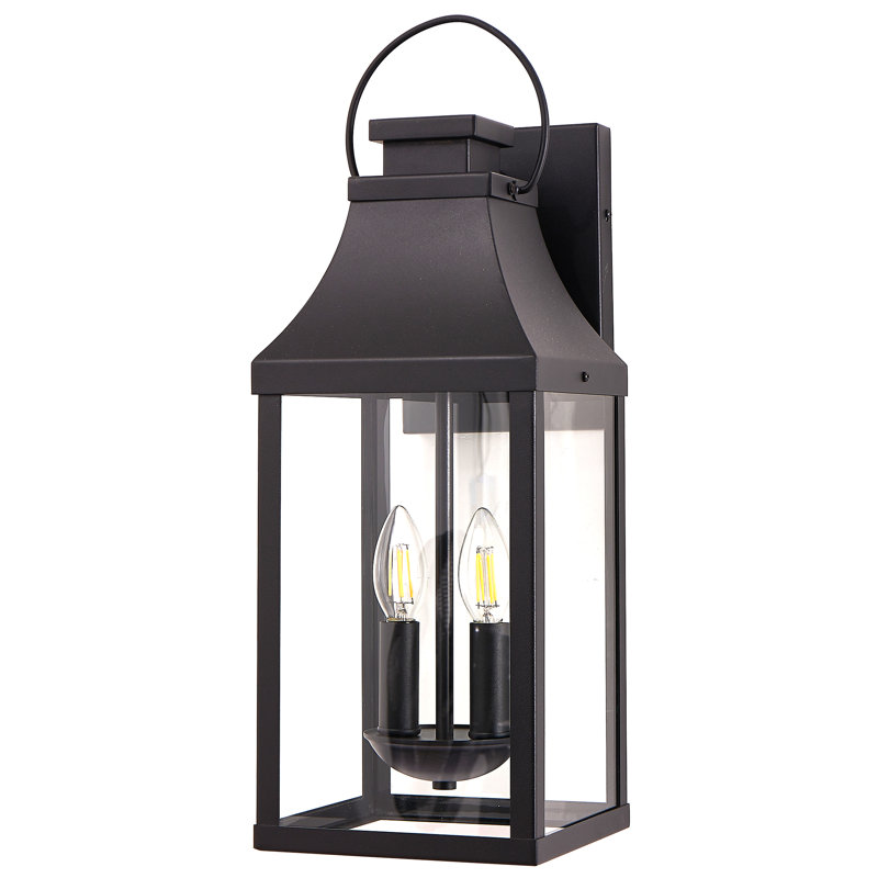 Lampe murale d'extérieur en fer et verre transparent 2 lumières sable noir, 1