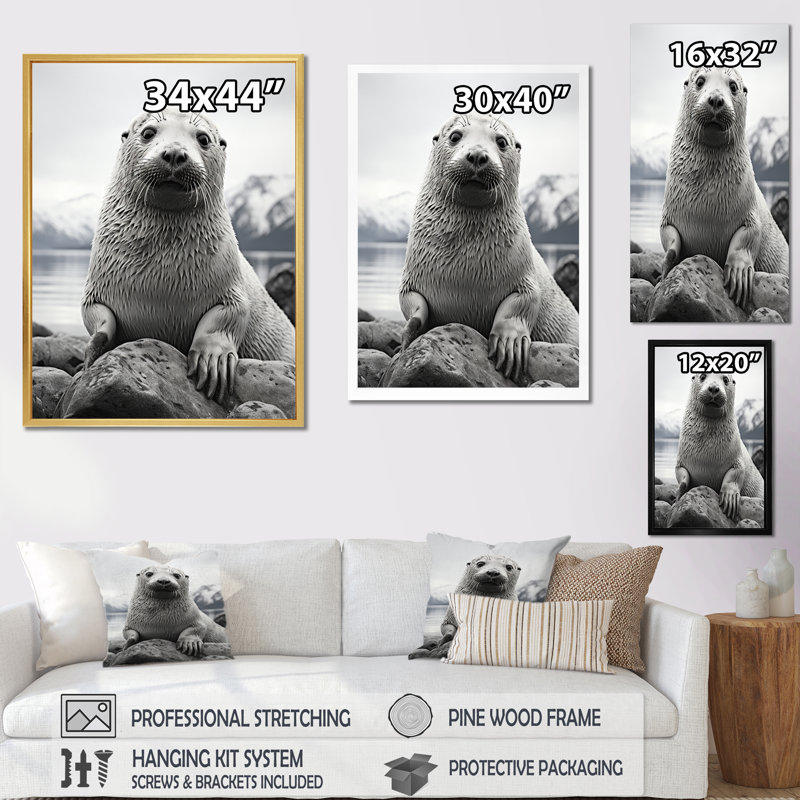 Lamarc, sceau de l'Arctique de l'Alaska - impression, H 20 po x l 12 po x P 1 po, Cadre naturel flottant