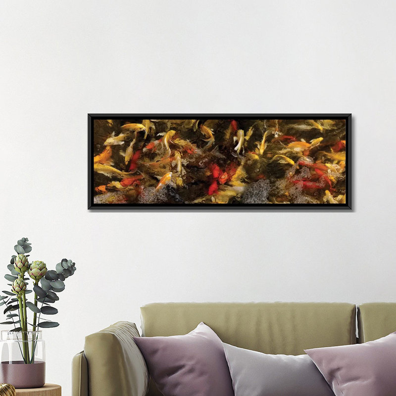 « coloré koi fish vi », reproduction de photo sur toile, H 20 po x l 60 po x P 1,5 po, Toile avec cadre noir