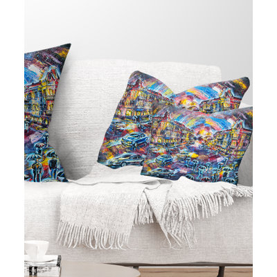 Surreal City at Night - Cityscape Printed Throw Pillow