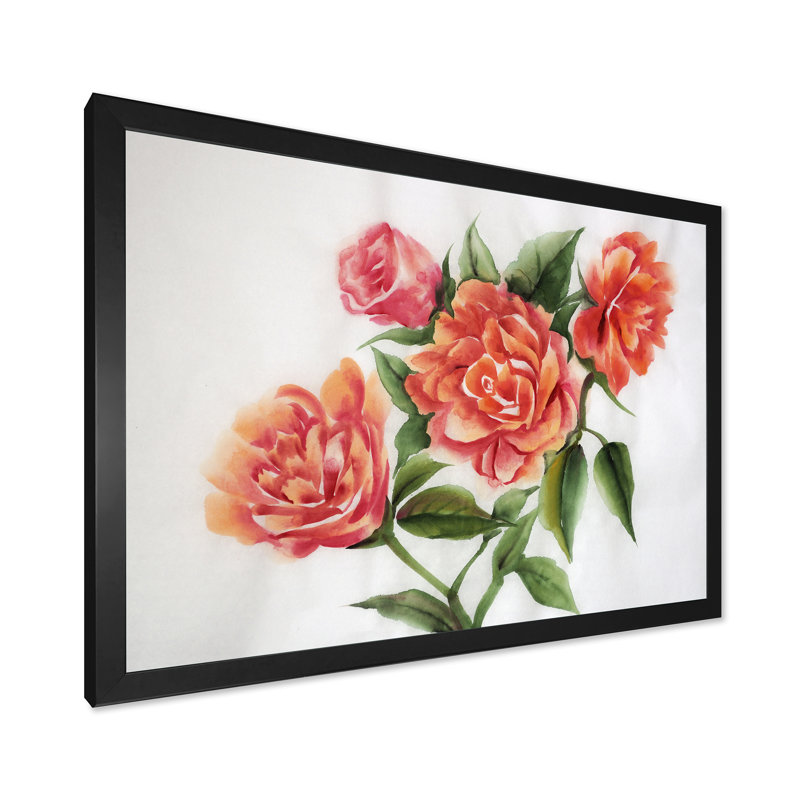Orange Orange Roses - peinture sur toile, H 30 po x l 40 po x 1,5 po, Cadre noir