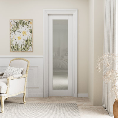 Interior 80/96‘’H Primed Slab Door 1-Lite Frosted Glass Solid Core Pantry Doors