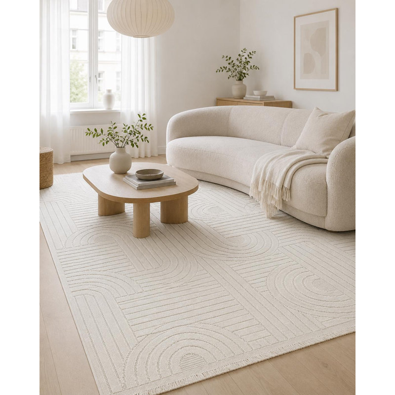 Tapis d'appoint crème à motifs abstraits et libres en polypropylène tissé à la machine, Accent — 3'3" x 4'11"