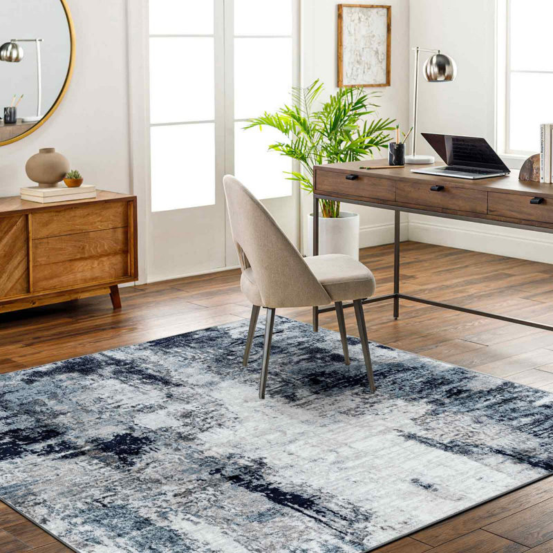 Blue Modern Shaggy Rug, Abstract Anti Slip Easy to Clean Rug For Living Room, Dining Room, Bedroom, Kitchen
