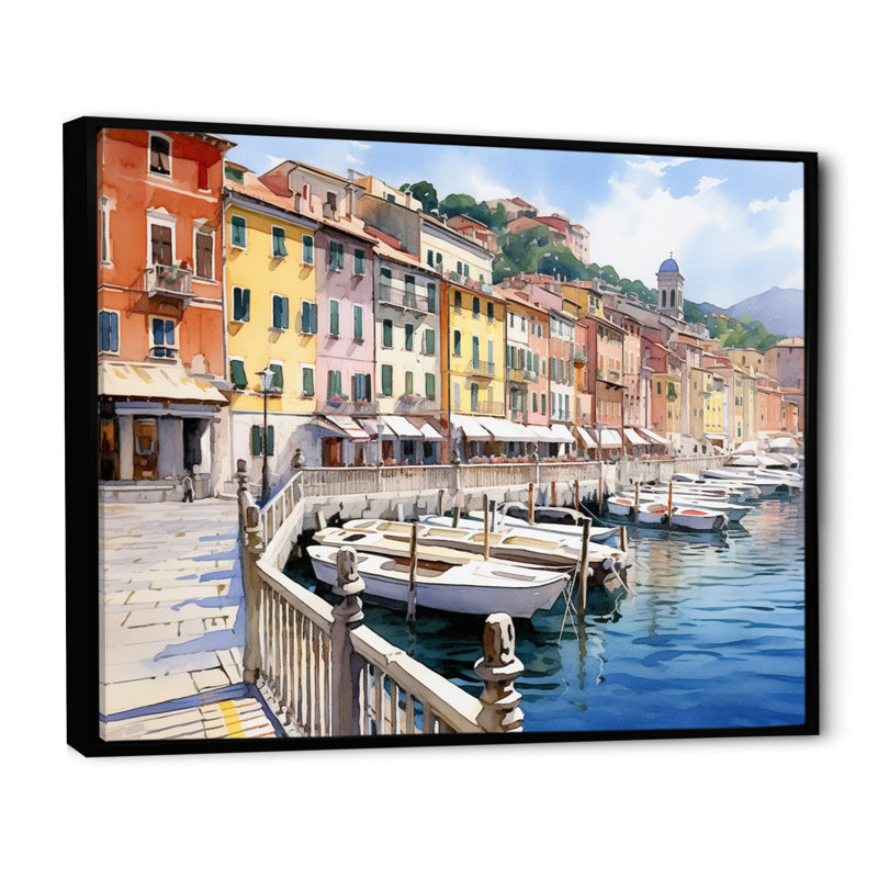 «Italie», charme côtier sur toile, 24" H x 32" W, Cadre flottant noir
