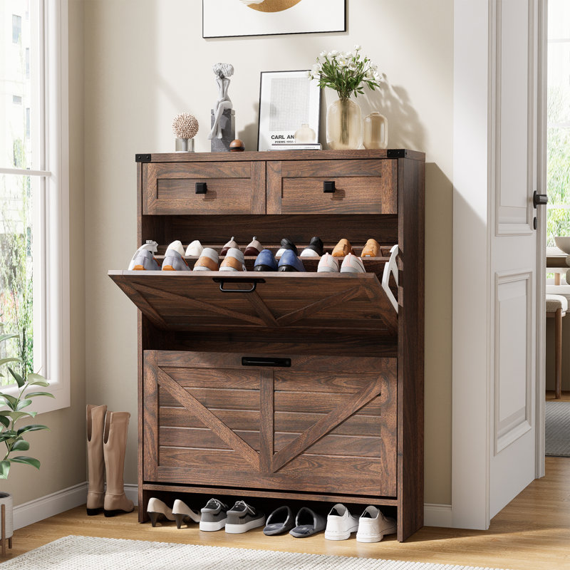 16 Pair Flip Down Shoe Storage, Dark Walnut