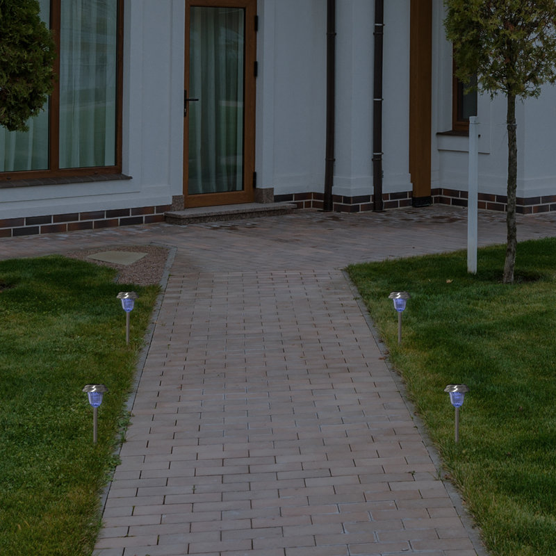 Set of 4 Stainless Steel Solar LED Pathway Lights
