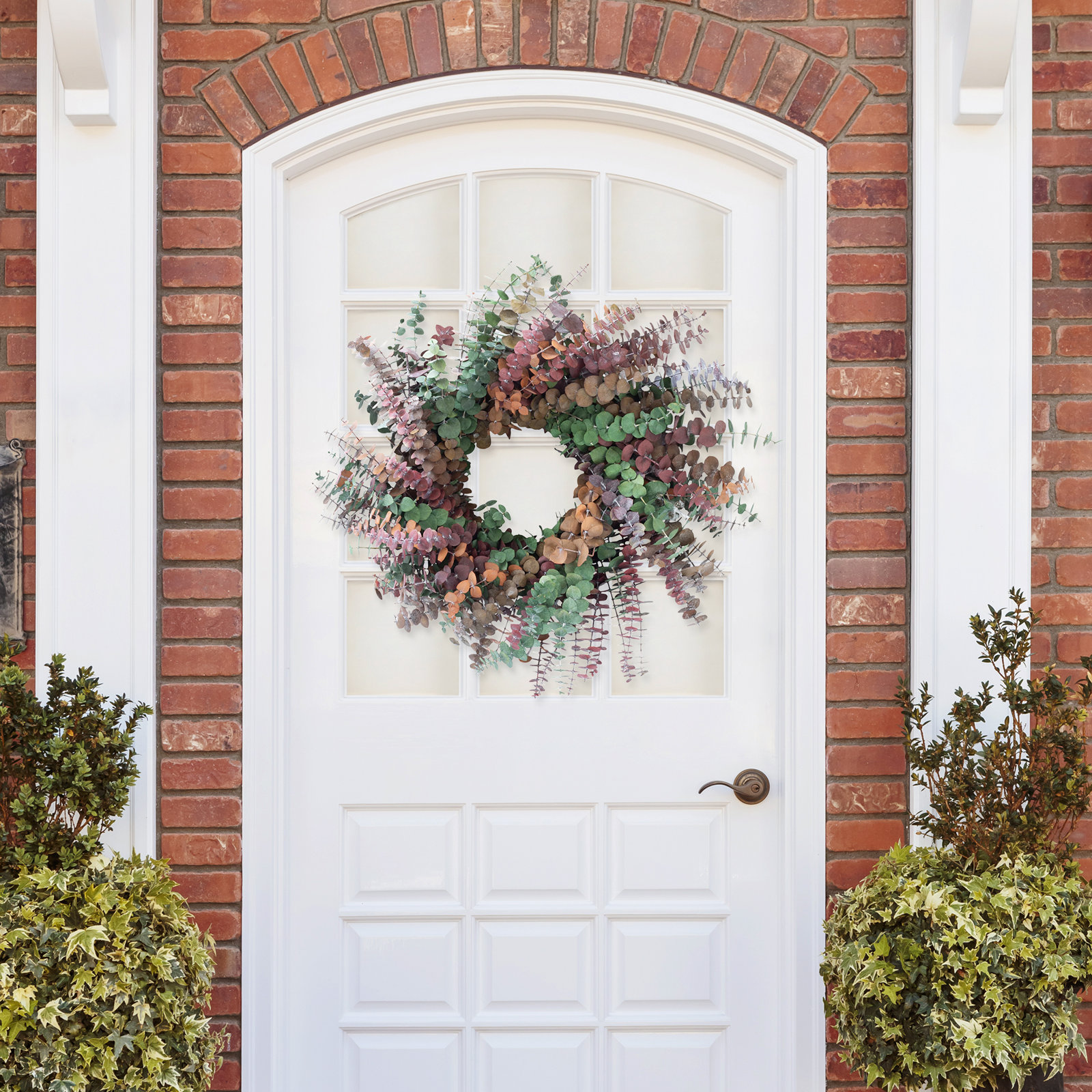 19'' Handcrafted Preserved Eucalyptus Baby Eucalyptus Wreath, Green/Yellow/Wine