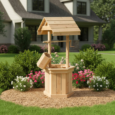 Altair Decorative Wood Planter And Flower Wishing Well