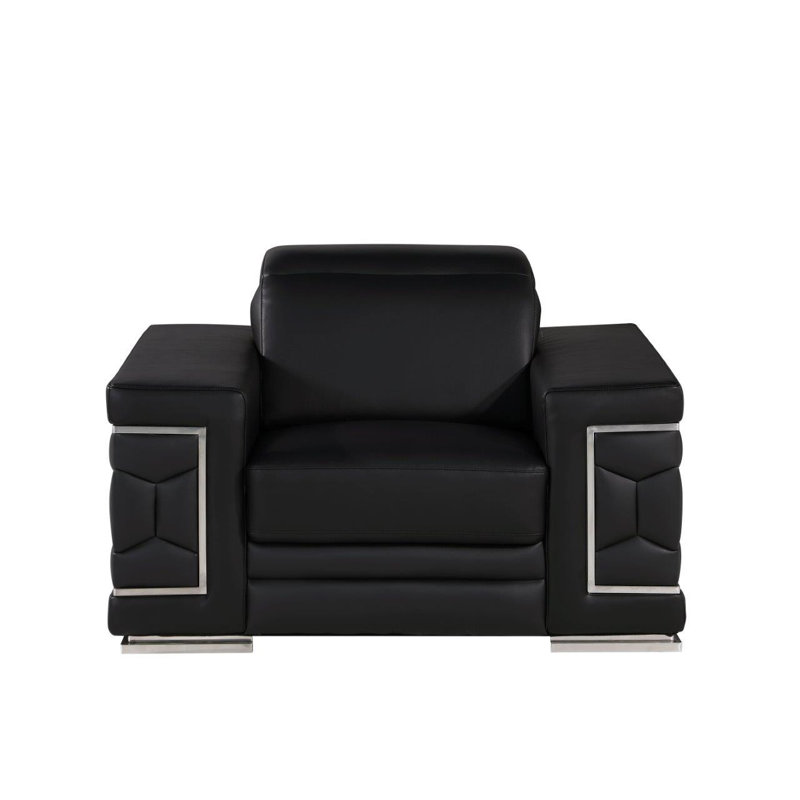Méridienne 47 po en cuir véritable noir