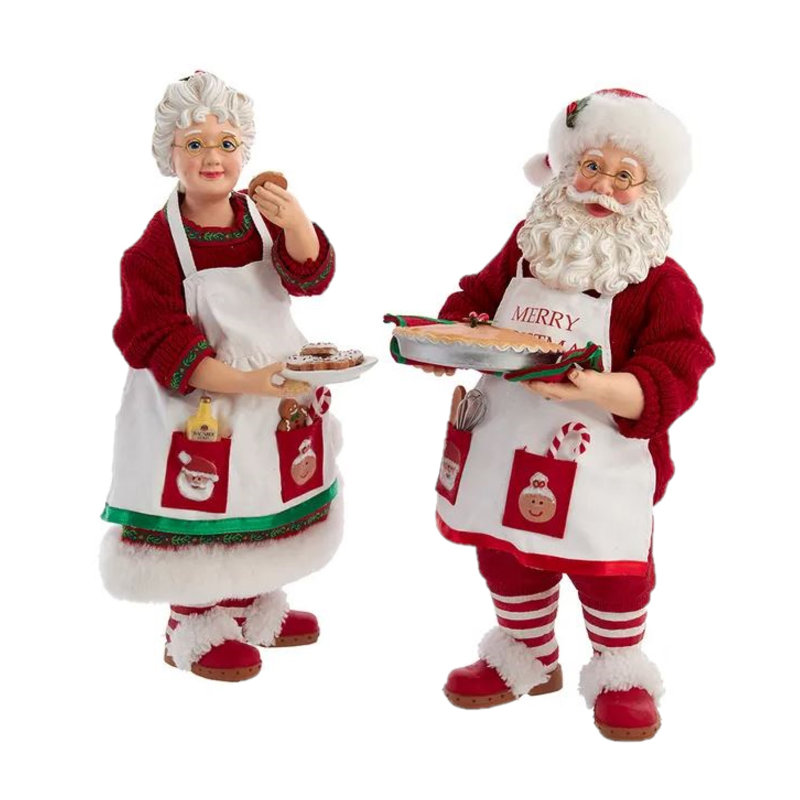 Figurines de Noël Kurt Adler Fabriche, M. et Mme Noël avec des desserts, 10,5 po (ensemble de 2)