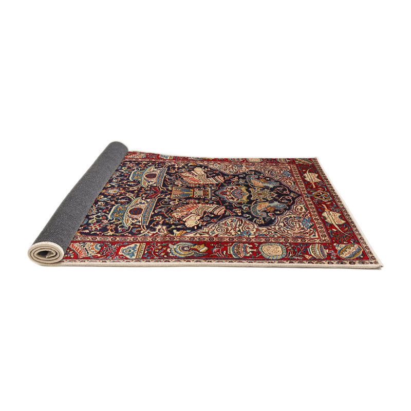 Tapis rouge/jaune/noir traditionnel, Rond 7 pi
