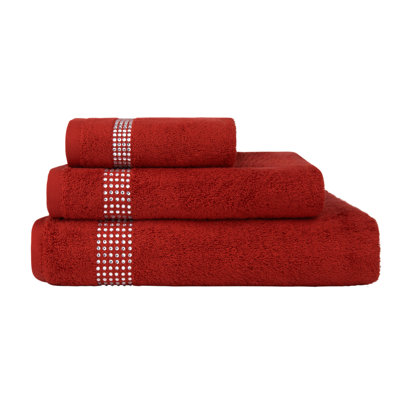 Sparkles Home | 3 Piece Cotton Towel Set | Rhinestone Stripe | Elegant Bathroom Decor