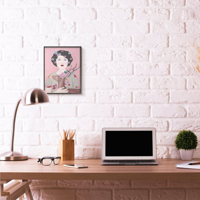 « femme et cerf rose animal » par catherine b-reproduction d’art