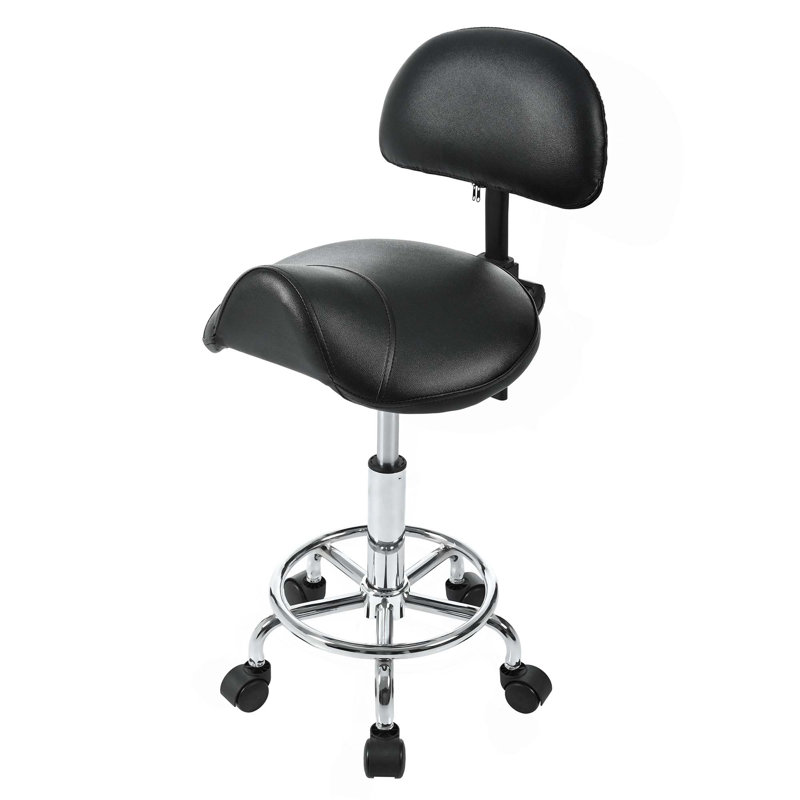 Saddle Stool with Back Support,Rolling Stools with Foot Rest,Ergonomic Adjustable Stool with Wheels,Backrest Adjustable Height & Angle for Salon Spa Tattoo Massage Office Swivel Stool Chair
