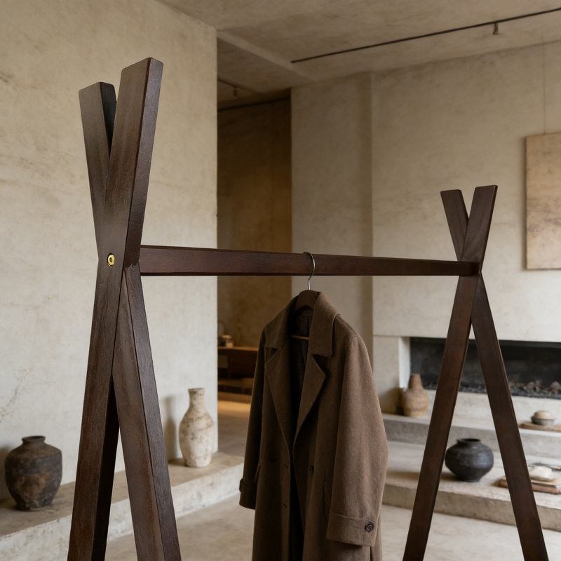 Portemanteau en bois massif avec tablette de rangement - Organisateur de vestibule rustique
