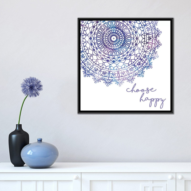 «Cosmic Mandala I», impression sur toile tendue, H 18 po x l 18 po x P 1,5 po, Toile avec cadre noir, Pas de tapis