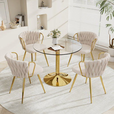 Elegant Round Glass Pedestal Dining Table Set