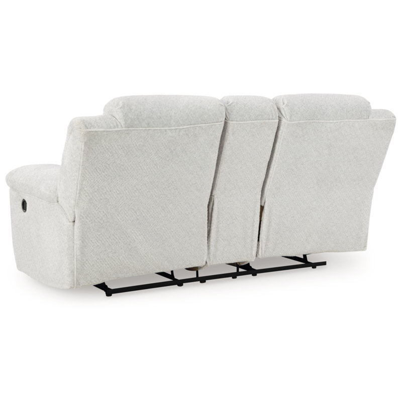 Snow White Fabric Reclining Loveseat with Console and Ottoman