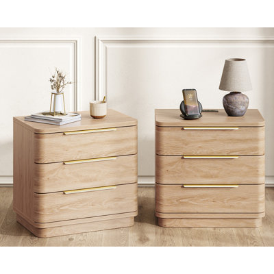 Nightstand With Charging Station, 3 Drawer Night Stand, 24 Inch Wider Side Table With Storage