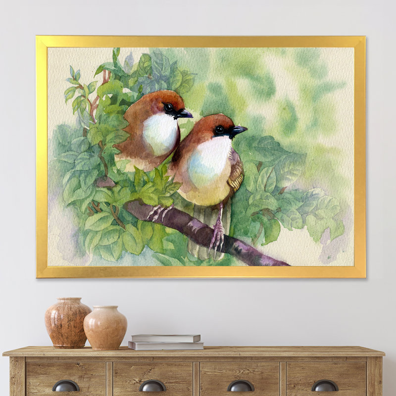 Oiseaux du printemps - reproduction sur toile, H 24 po x l 32 po x P 1,5 po, Toile encadrée d'or