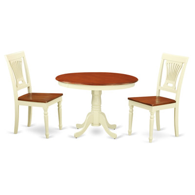 3 Piece Dining Room Table Set Contains a Round Kitchen Table with Pedestal and 2 Dining Chairs, Buttermilk & Cherry