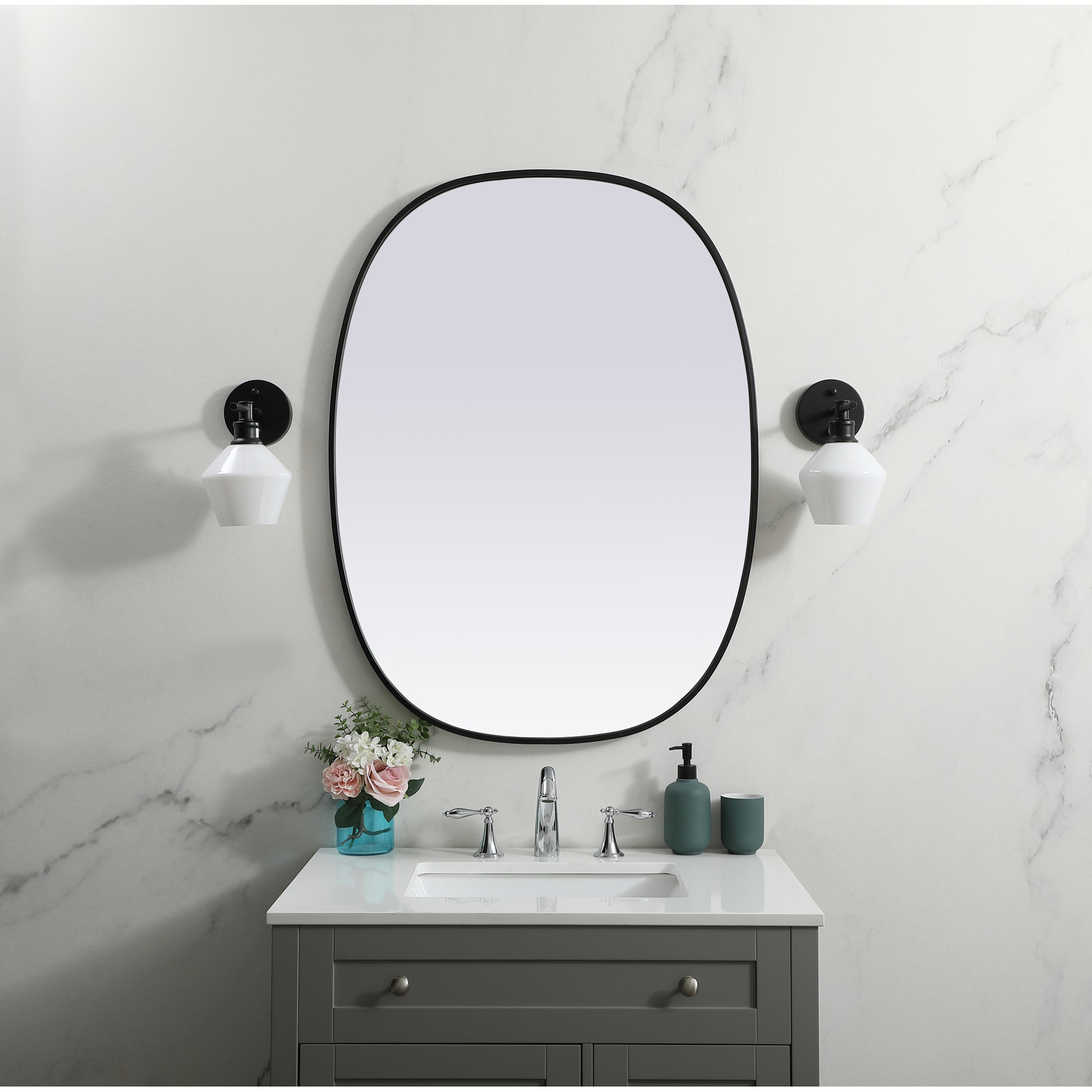 Sabine Metal Curved Oval Wall Mirror, Black, 40" x 30"