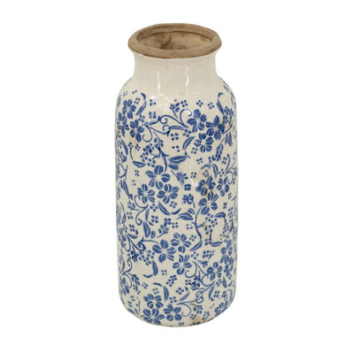 Vase classique en céramique bleu et blanc D6,3 x 15,2 pouces avec motifs floraux traditionnels pour la décoration intérieure