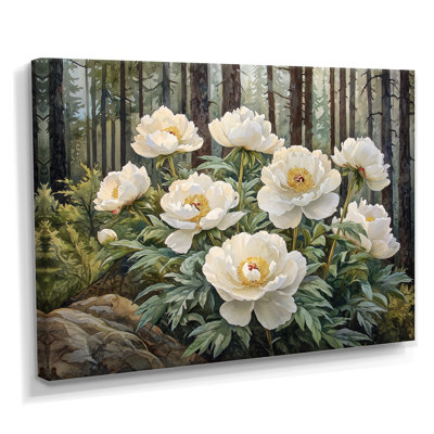 Gloriajean, pivoines estivales dans les pentes boisées III - pivoines, art mural