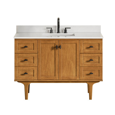 Orasia 48" Single Bathroom Vanity in Mango Brown with Calacatta Mist White Quartz Countertop without Mirror