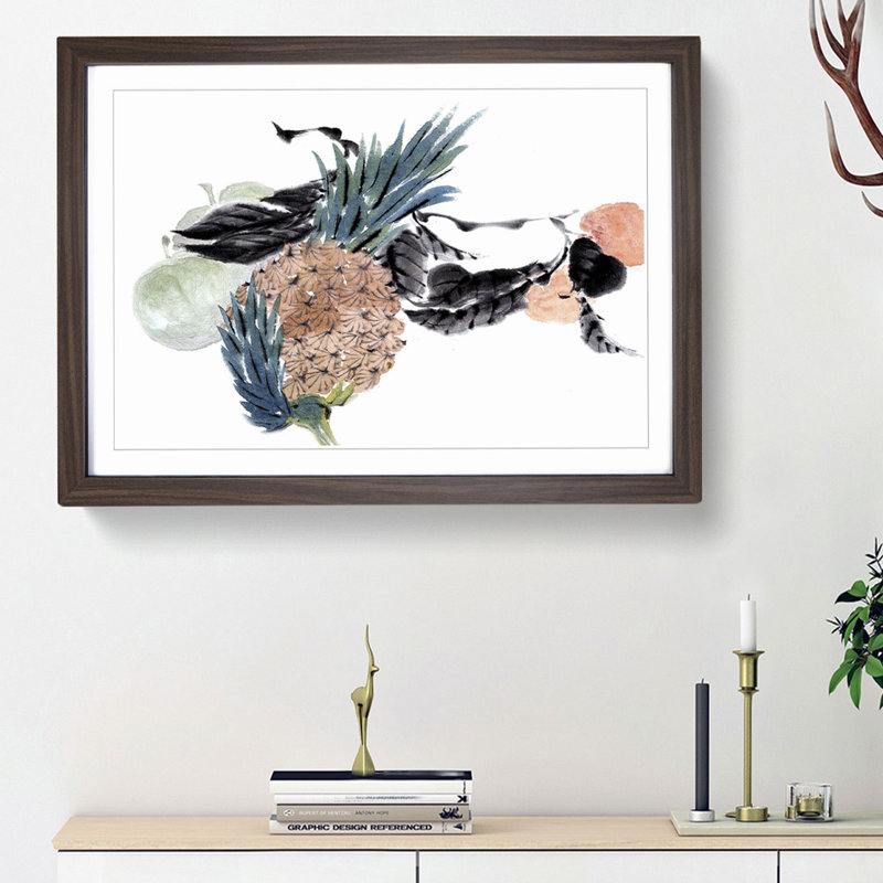 Pineapple Fruit by Ren Yi - Picture Frame Painting Print, 48cm H x 65cm W x 2cm D, Walnut Framed