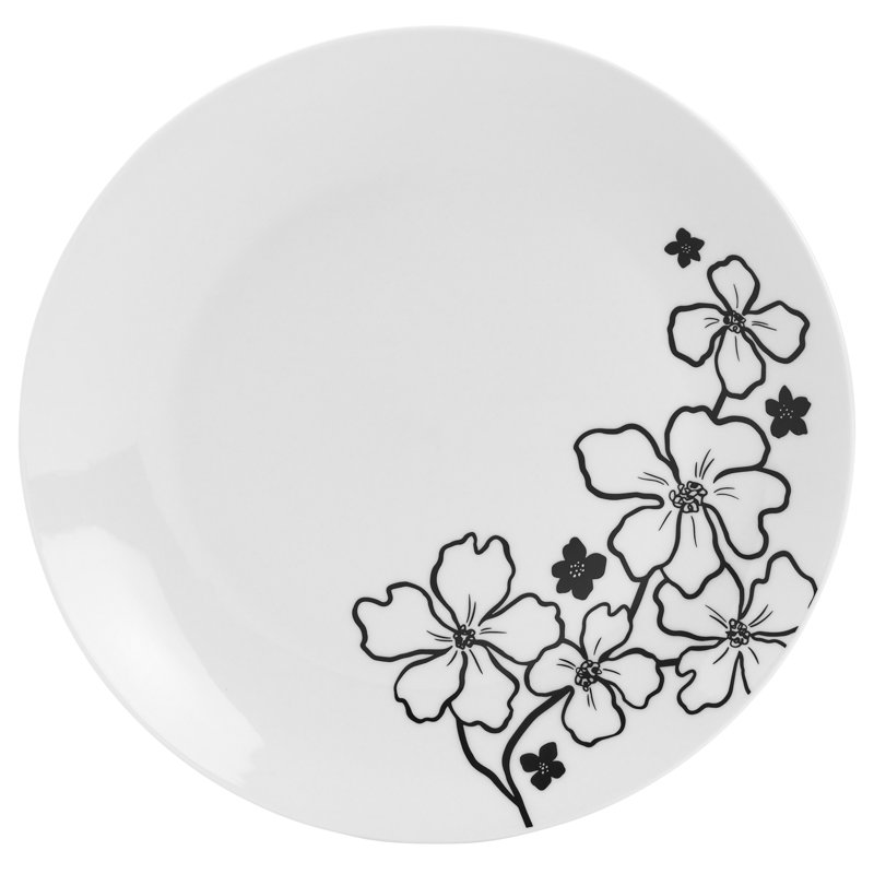 Margo White and Black Floral Porcelain 12-Piece Dinnerware Set
