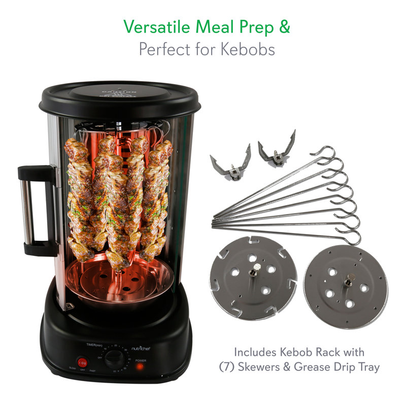 NutriChef Black Vertical Rotisserie Oven with Skewer Grill Rack