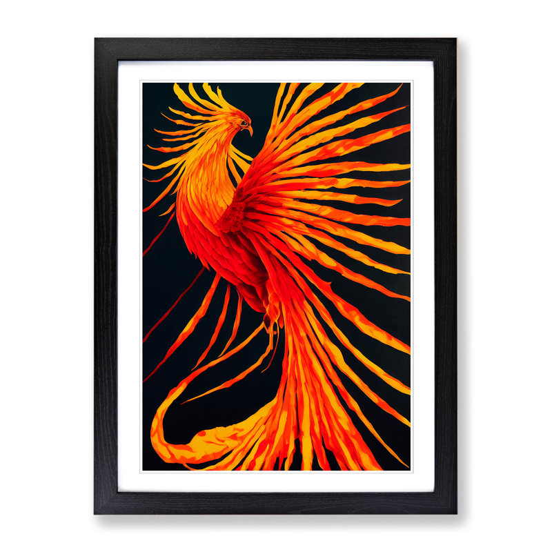 Phoenix Bird Painted Vol.1 - Single Picture Frame Print, Black, 34cm H x 25cm W x 2cm D