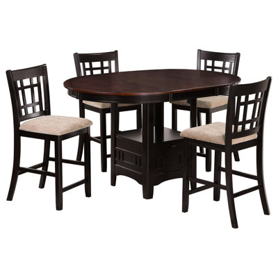 Table Chestnut 5, hauteur comptoir, 4 chaises rembourrées brun clair, table ronde à ovale extensible avec rallonge amovible de 18 po