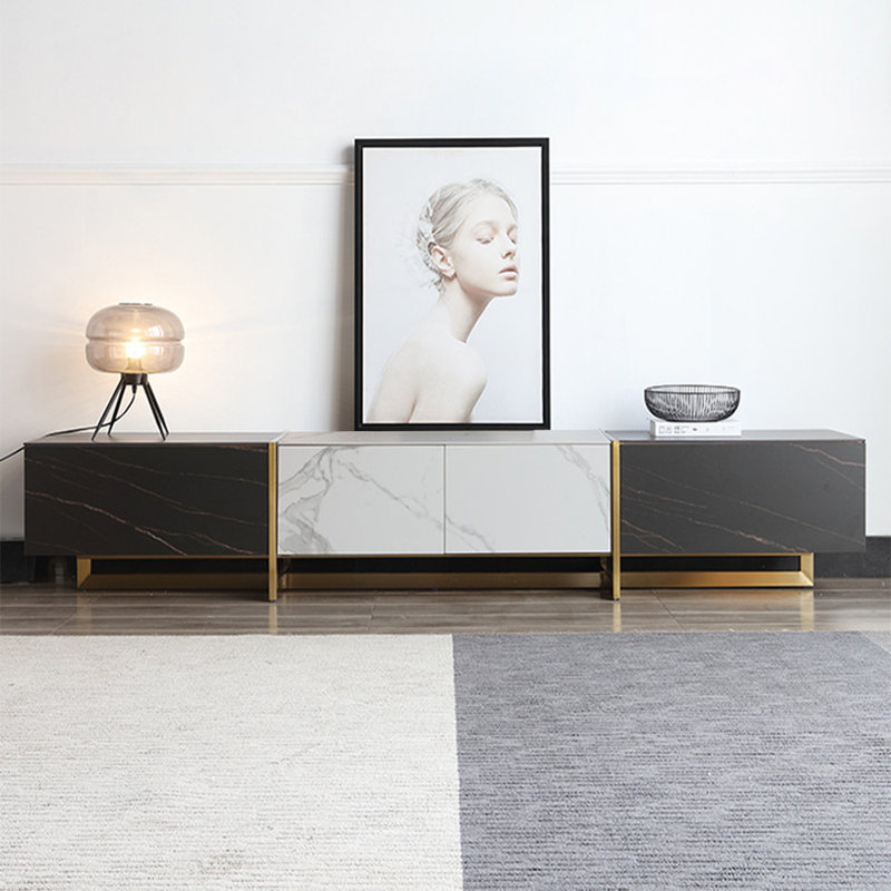 Meuble télé moderne simple, Or / noir / blanc, 78.74"