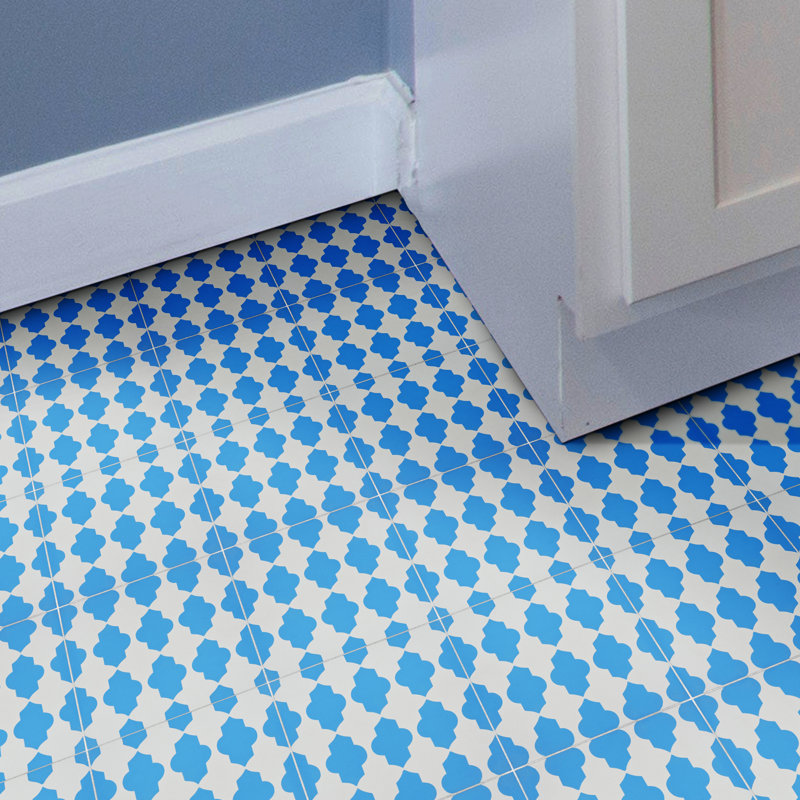 Tafraout 8" x 8" Cement Patterned Wall & Floor Tile, Blue/White