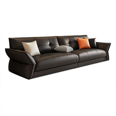 109.06" Dark Black Genuine Leather Tufted Living Room Sofa Couch