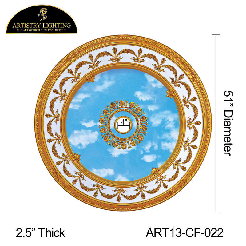 Round 51" Antique Gold Ceiling Medallion Blue Sky Motif