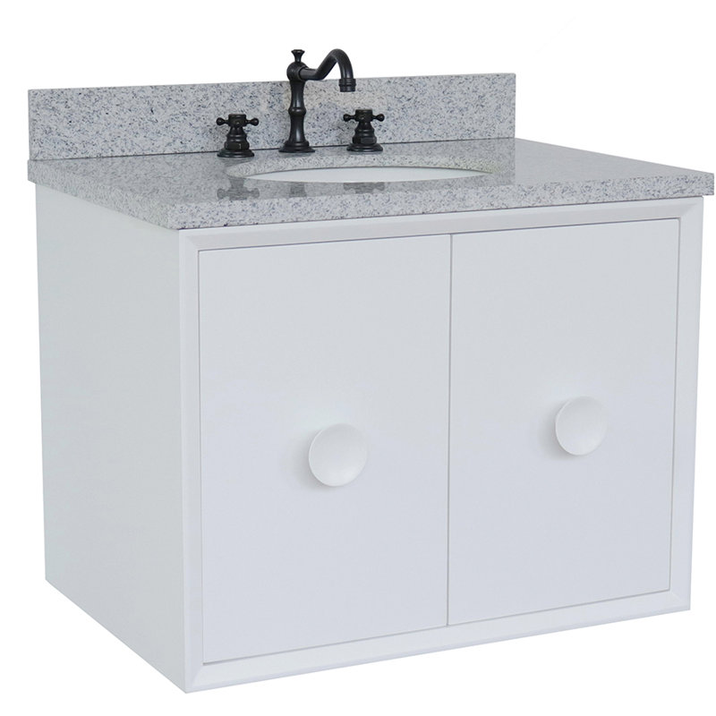 Crumley 31'' Single Bathroom Vanity with Top, White/Gray Granite