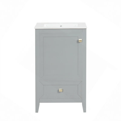 Meuble-lavabo de 20 po avec lavabo, armoire de salle de bain avec porte à fermeture douce, support de rangement et tiroir