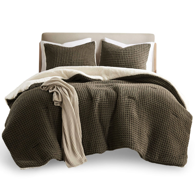 Édredon très grand chenille en tricot gaufré - couleur brune, 100%, 2 taies décoratives, lavable à la machine, conception réversible pour lit brun, doublure douce