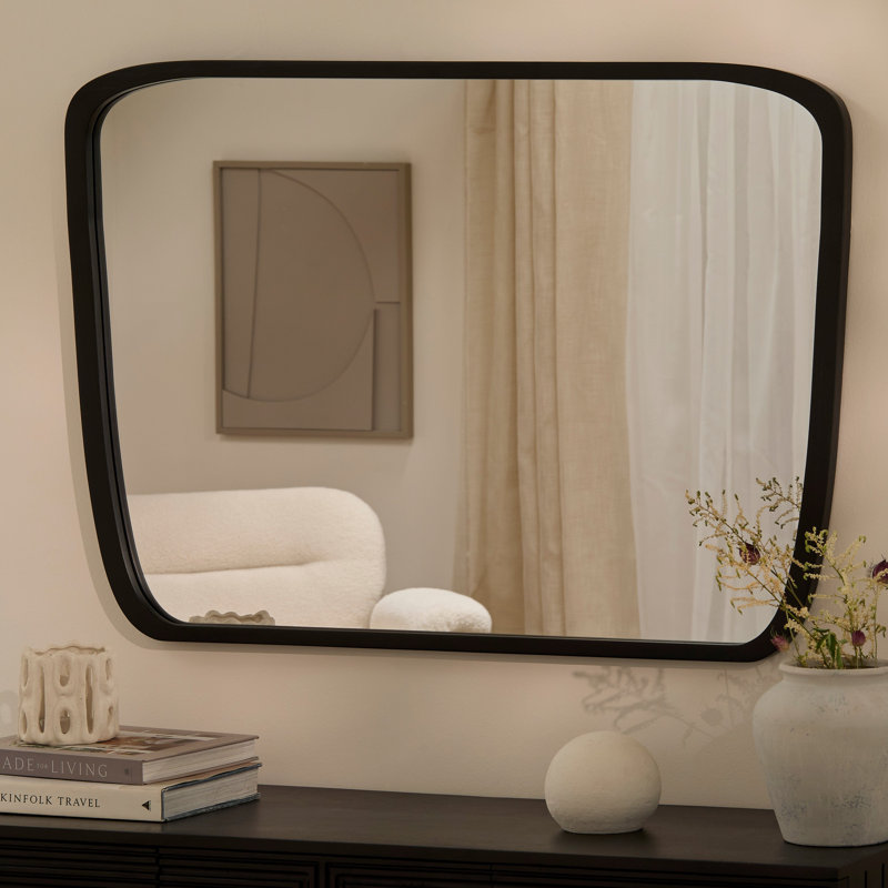 Solid Wood Rectangle Mirror, Black, Large