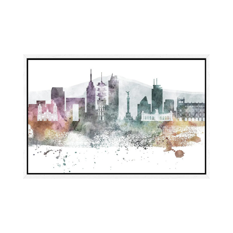 Mexico City Pastel Skylines 1 Piece Wall Art on Canvas, 101.6 cm H x 66.04 cm W, White Framed Canvas