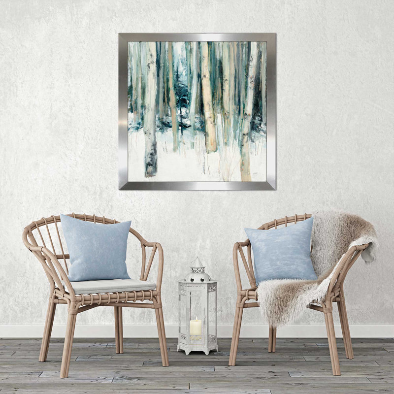 «Winter Woods II», reproduction de peinture acrylique, H 21,5 po x l 21,5 po x P 0,75 po, Encadrement argenté