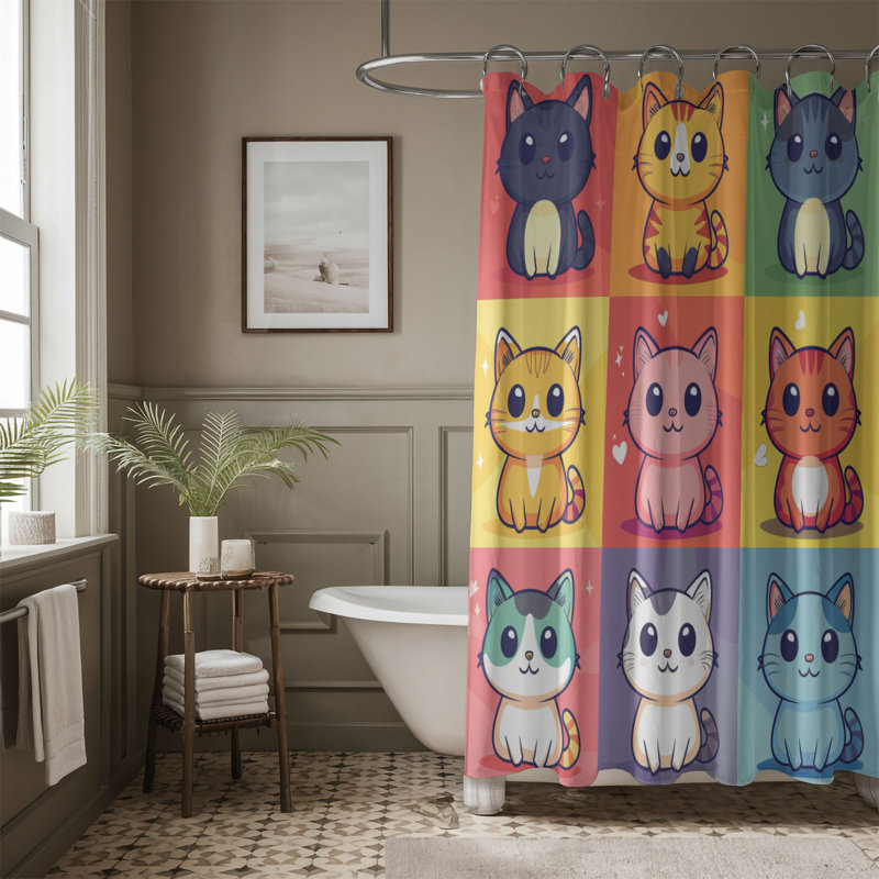 Rideau de douche Kawaii Meow - Premium, H 74 po x l 71 po