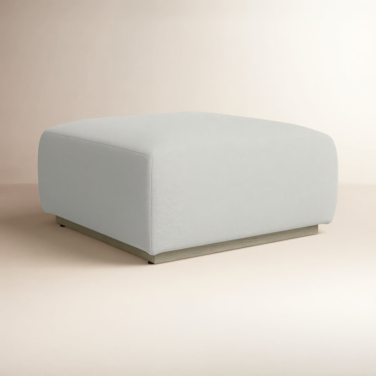 Anat Upholstered Ottoman, White Polypropylene/Olefin, Light Brown