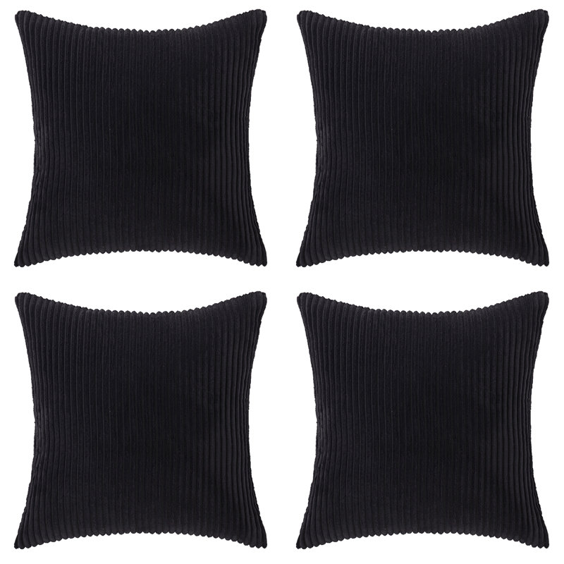 Housse de coussin à rayures, 18 po x 18 po, Noir