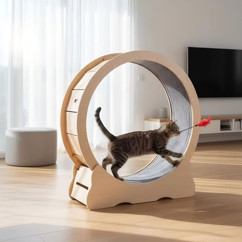 Natural Wood Tone Mdf Cat Exercise Wheel