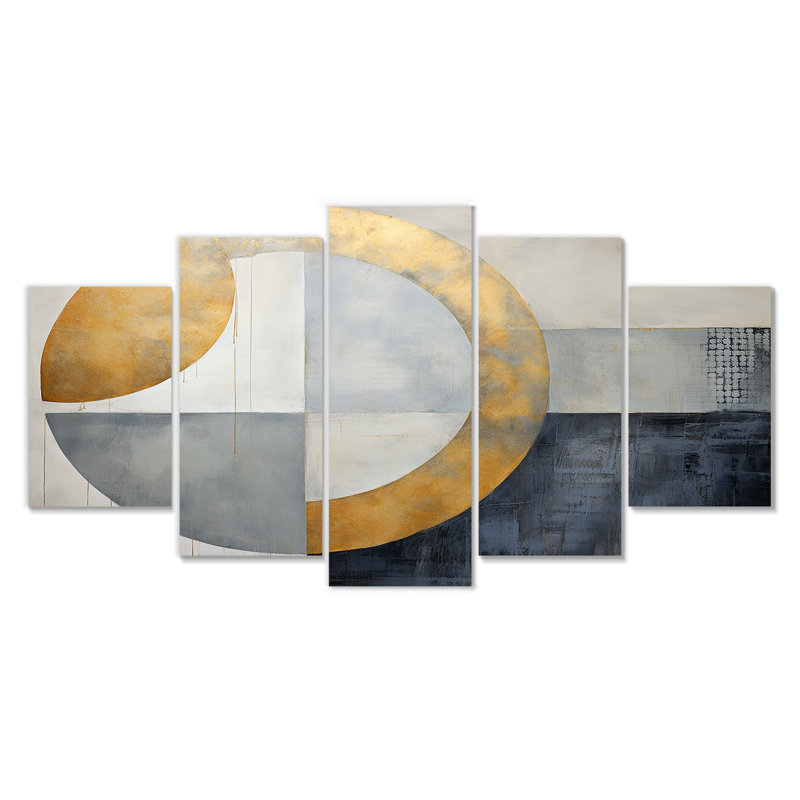La naissance du soleil doré - art mural minimaliste, 5 pièces, H 32 po x l 60 po